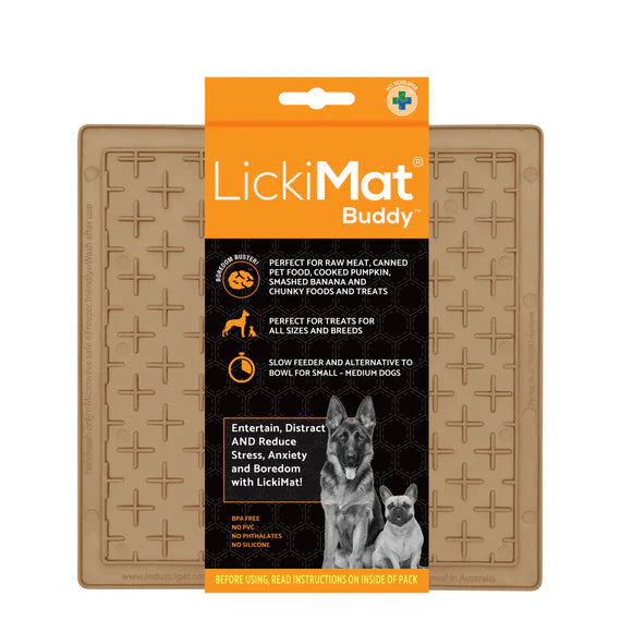 Lickimat Classic Buddy, Coffee colour lickimat, Helps with boredom in dogs, Pet Essentials Warehouse 