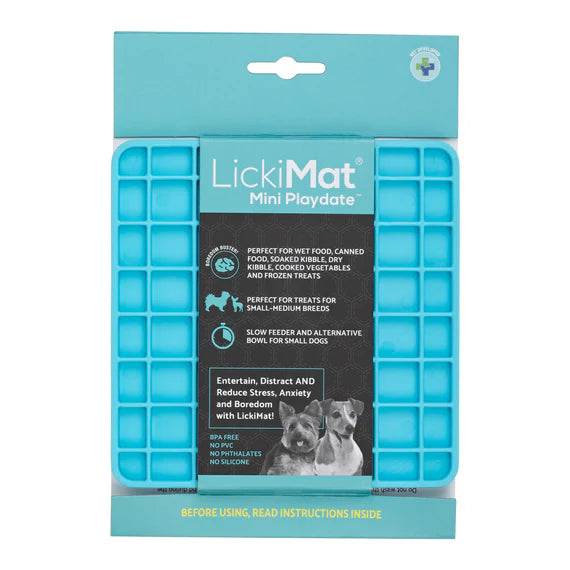 Lickimat Classic Mini Playdate Blue, Lickinmats for pets, Mini, easy for travel, Pet Essentials Warehouse