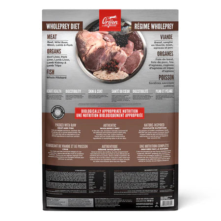 Orijen Regional Red Cat Food, Back of packaging, Pet Essentials Warehouse