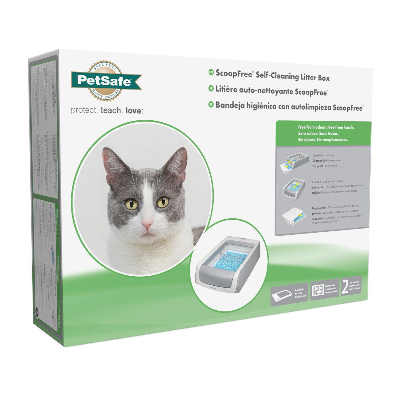 Petsafe Scoopfree 2nd Generation Self Cleaning Litter Box cover with petsafe logo,