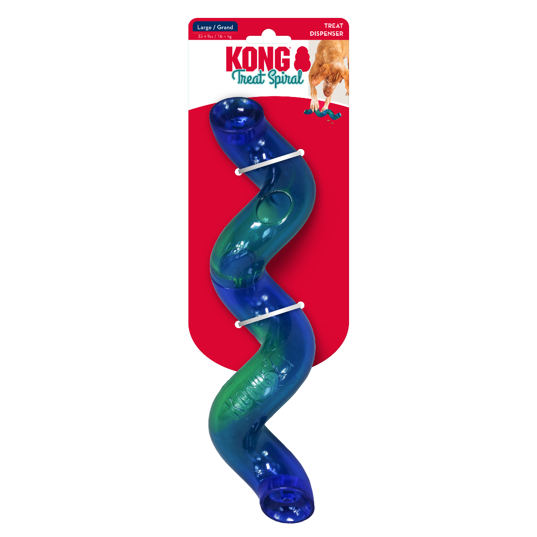 Kong Treat Spiral Stick Treat Dispenser Dog Toy in packaging, pet essentials warehouse