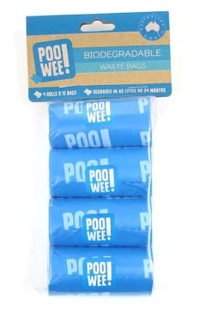 PooWee Waste Bag Bio poop bag, 4 pack, pet essentials warehouse