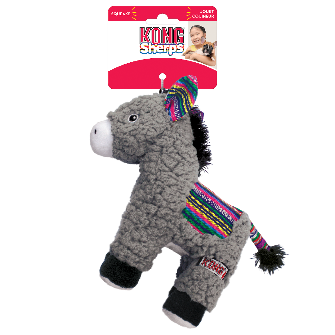 Kong Sherps Donkey Plush toy with packaging, pet essentials warehouse