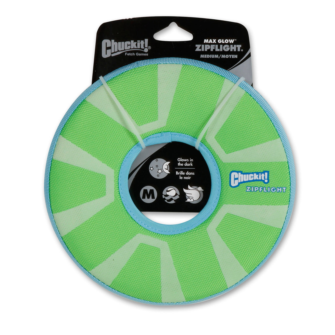 Chuckit! Zipflight Max Glow Medium Dog Toy, chuck it glow in the dark frisbee dog toy, pet essentials warehouse