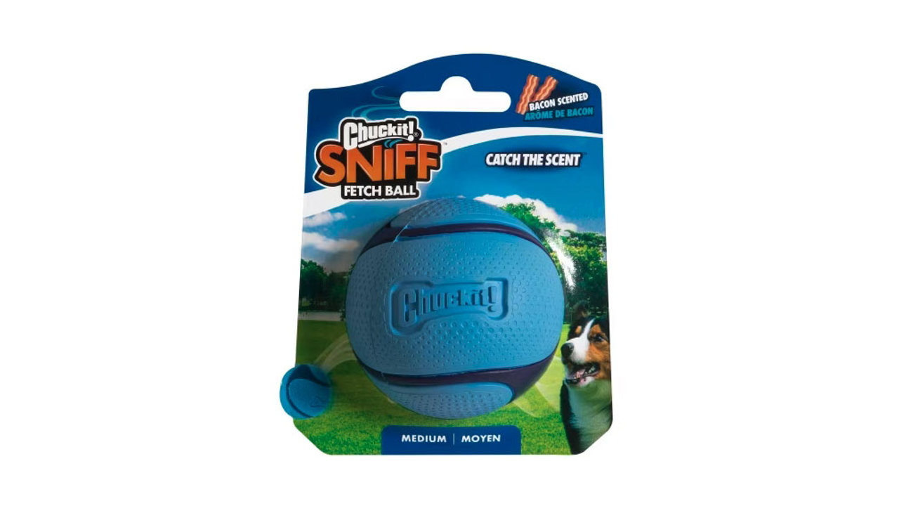 Chuckit Sniff Fetch Ball bacon scented, pet essentials warehouse