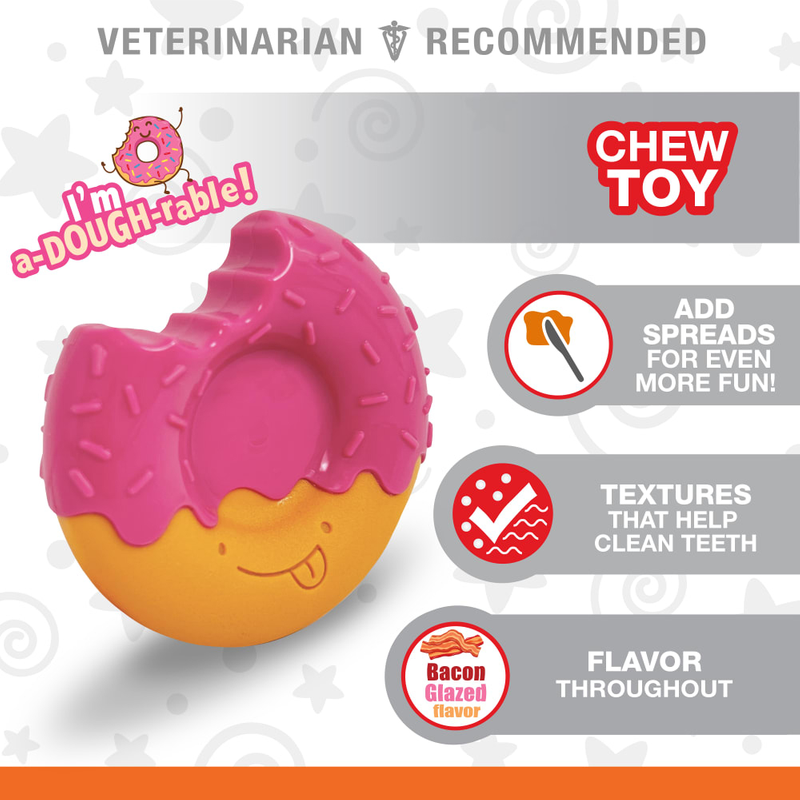 Nylabone Power Chew Donut Bacon Glazed, Chew toy, donut chew toy for dogs, Pet Essentials Warehouse