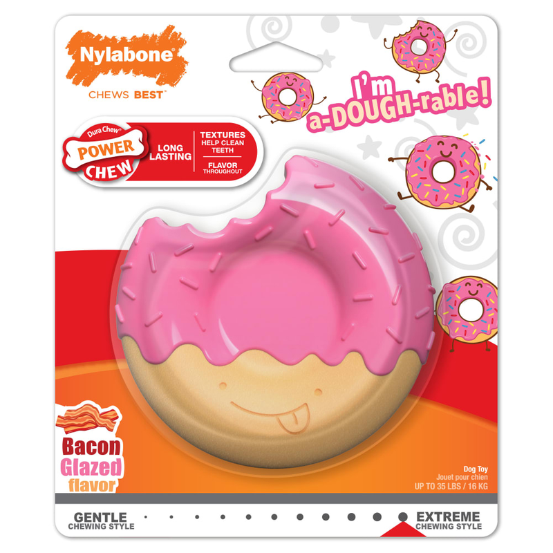 Nylabone Power Chew Donut Bacon Glazed, Nylabone chew toys, doughnut for dogs, long lasting chew, Bacon flavour, Pet Essentials Warehouse