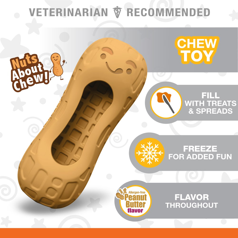 Nylabone Strong Chew Fillable Peanut Dog Treat Toy, freezable dog toy, fill with treats dog toys, pet essentials Warehouse