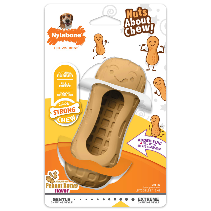 Nylabone Strong Chew Fillable Peanut Dog Treat Toy, peanut dog toy, treat toy for dogs, rubber dog toy, Pet Essentials Warehouse