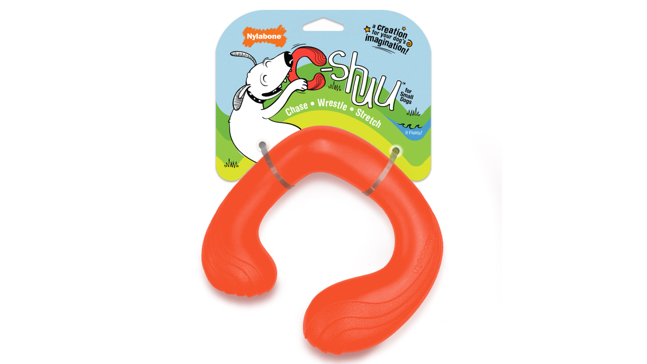 Nylabone Creative Play C-Shuu, red small, front packaing, pet essentials warehouse 