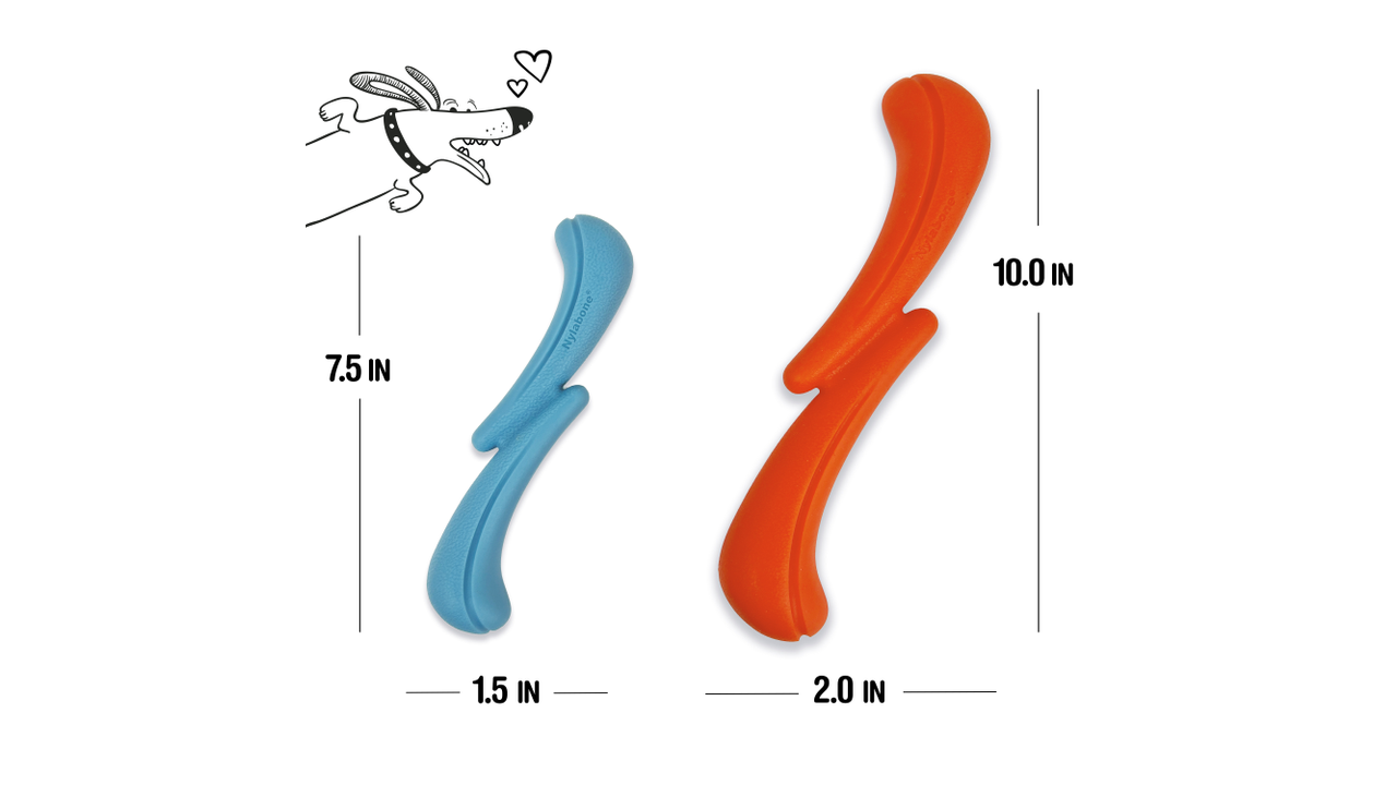 Nylabone Creative Play Stik-Go, size comparison, dog toy, Pet Essentials Warehouse