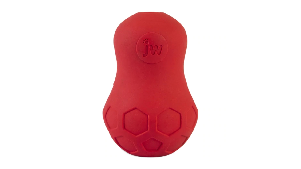 JW Tumble Teez medium red dog toy, pet essentials warehouse