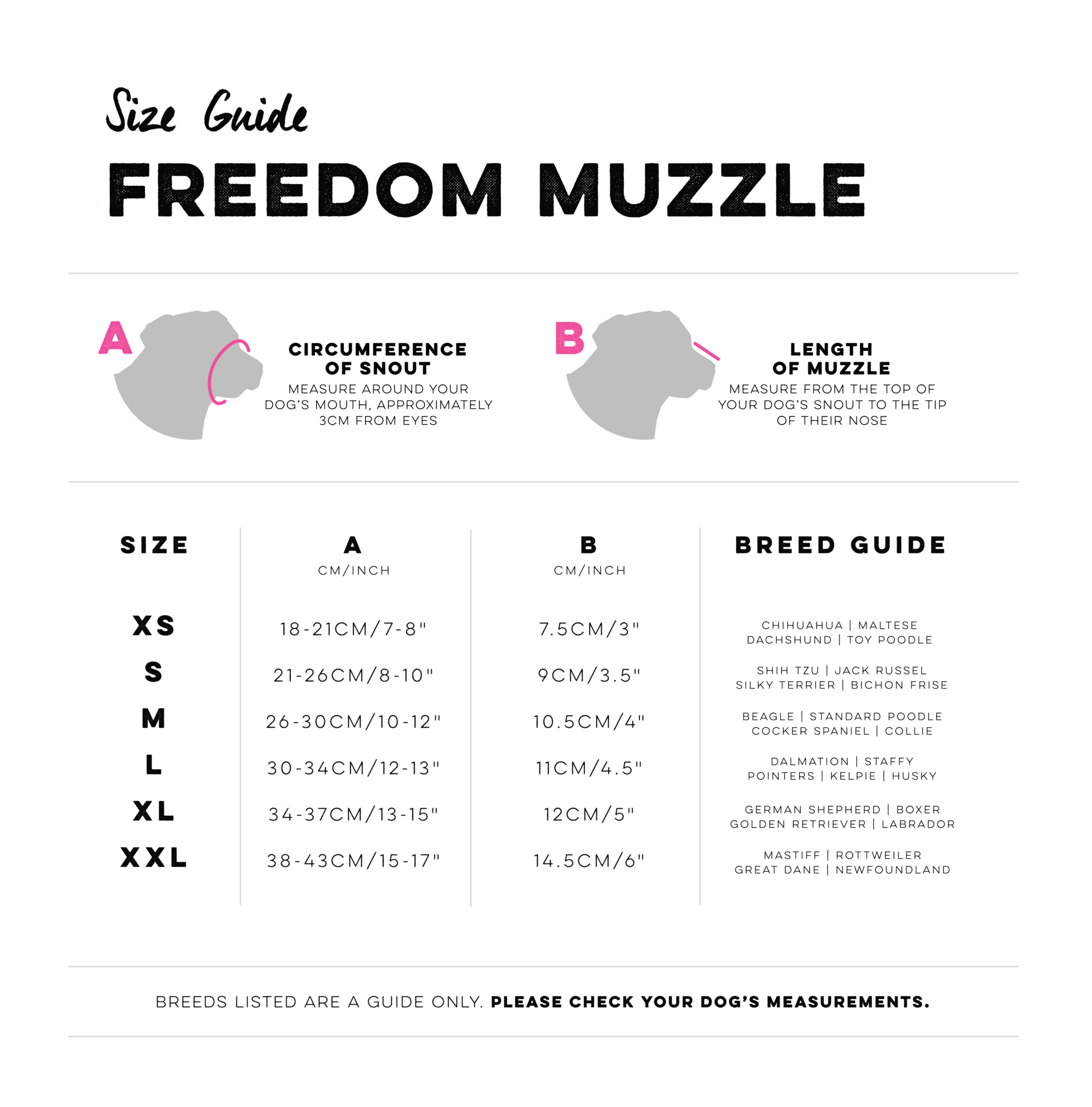 Huskimo Freedom Muzzle size guide, pet essentials warehouse