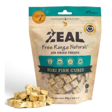 Zeal Wild Caught Hoki Fish Cubes Dog Treat, Fish dog Treats, Hoki fish cubes for dogs, Low allergen dog treats, Pet Essentials Warehouse 