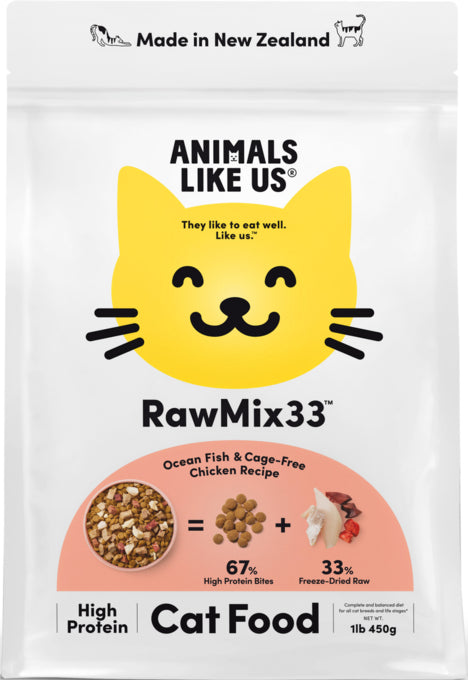 Animals Like Us RawMix33 Ocean Fish & Cage-Free Chicken Freeze Dried Cat Food, Raw Essentials, Animals like us, Cat food, food for cats, Pet Essentials Warehouse