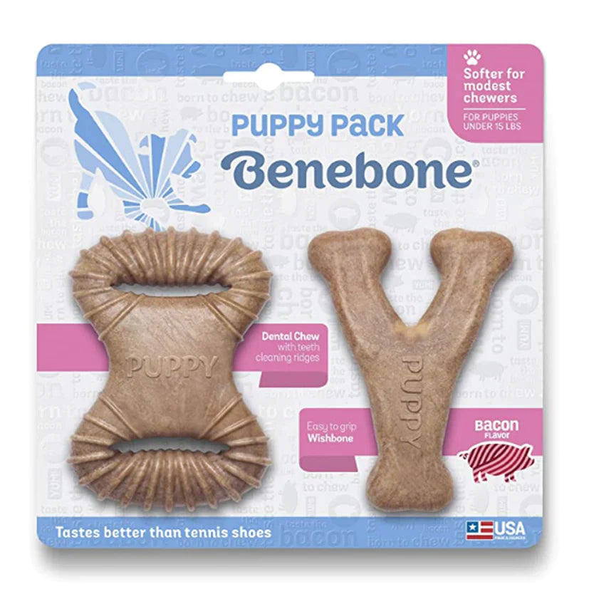 Benebone Puppy Dental Chew & Wishbone, Puppy Chews, Dental Chew for puppies, Puppy chews, Bacon chew toys for dogs, soft Puppy Chews, Pet Essentials Warehouse