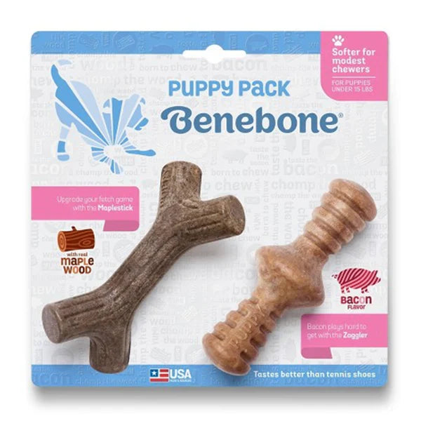 Benebone Puppy Maple Stick & Zaggler, Maple wood for puppies, Bacon chew toy for puppies, Benebones for puppies, Soft puppy chews, Pet Essentials Warehouse