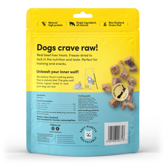 Animals Like Us Grass-Fed Beef Liver Freeze Dried Dog Treats, Raw dog treats, Single ingredient treats, Just Beef dog treats, Pet Essentials Warehouse