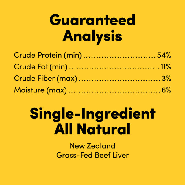 Animals Like Us Grass-Fed Beef Liver Freeze Dried Dog Treats, Guaranteed analysis, Single ingredient treats, Pet Essentials Warehouse