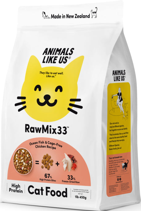 Animals Like Us RawMix33 Ocean Fish & Cage-Free Chicken Freeze Dried Cat Food, Pet Essentials Warehouse