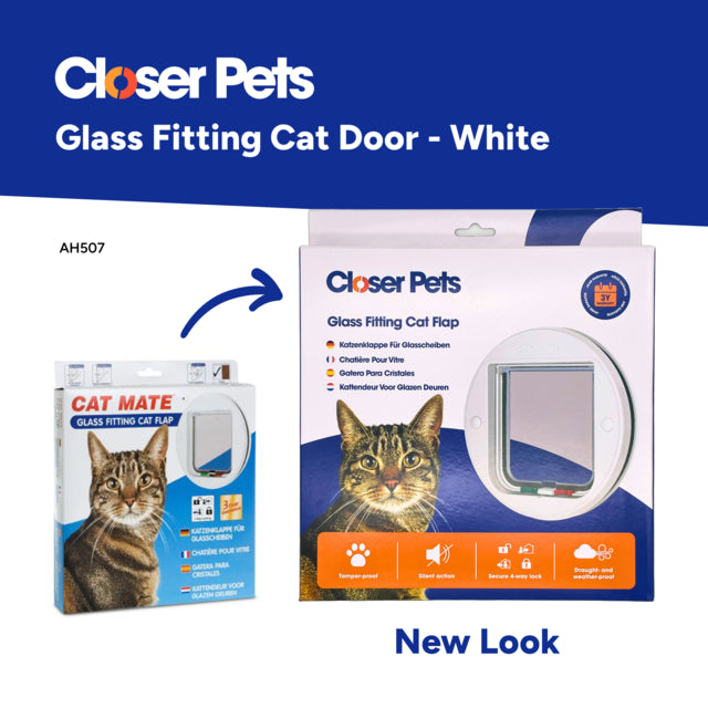 Closer Pets 4 Way Locking Glass Fitting Cat Door, Cat doors, doors for cats, Pet Essentials Warehouse