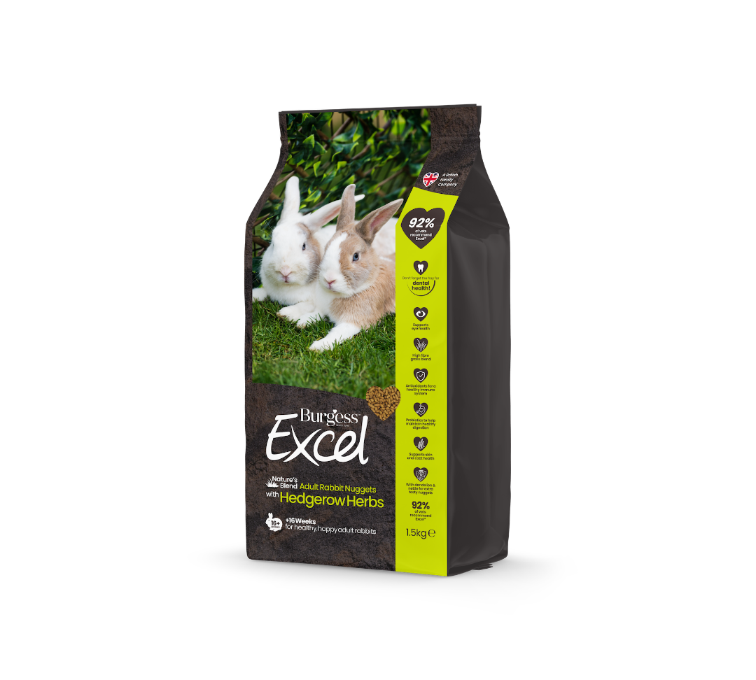 Burgess Excel Natures Blend Rabbit Nuggets side of packaging, pet essentials warehouse