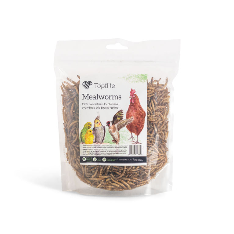 Topflite mealworms, 125g pack, Bird food, Pet Essentials Warehouse