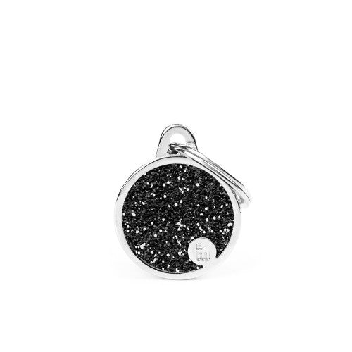 Shine Small Black Glitter Circle Tag, Pet ID Tag, Pet Essentials Warehouse