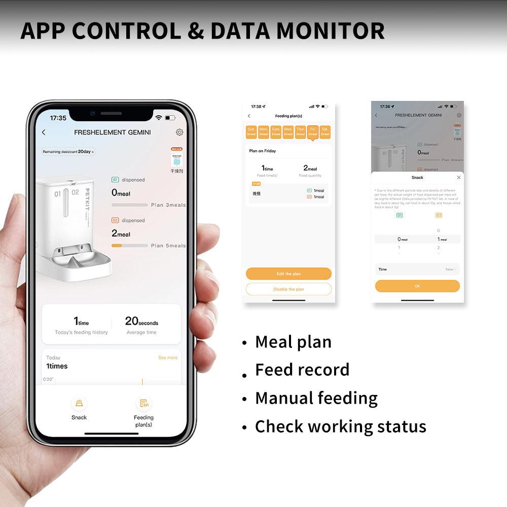 PETKIT Fresh Element Gemini Smart Feeder using mobile app, pet essentials warehouse