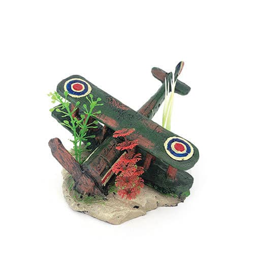 Aqua Care Ornament BI Plane Wreck with Plant 16cm, Pet Essentials Warehouse