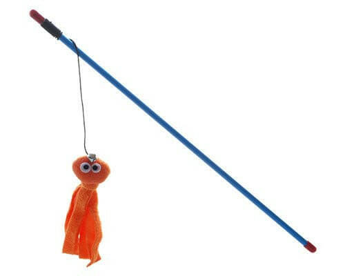 Cat Teaser Wand With Orange Octopus 46cm, Allpet NZ, Pet Essentials Napier, Pets Warehouse, Pet Essentials porirua, cat toys nz, bird toys, drum toy for birds, Cat Teaser Wand Leopard With Feather 46cm