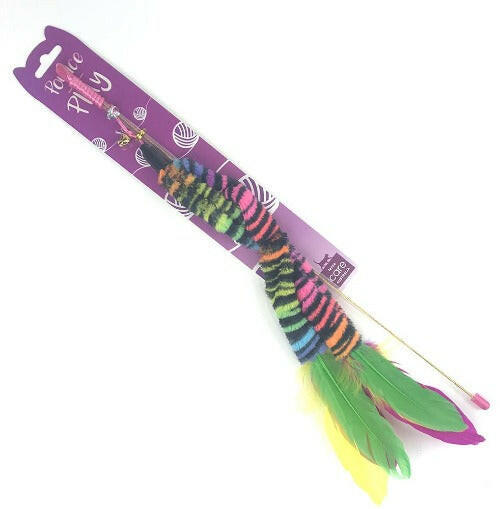 Cat Teaser Wand With Teaser Rainbow 46cm, Allpet NZ, Pet Essentials Napier, Pets Warehouse, Pet Essentials porirua, cat toys nz, bird toys, drum toy for birds, Cat Teaser Wand Leopard With Feather 46cm