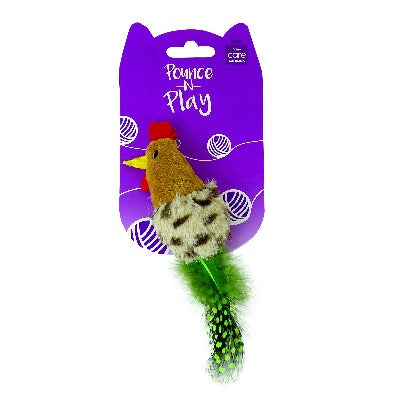 Pet Essentials Napier, Pets Warehouse, Pet Essentials porirua, cat toys nz, bird toys, Pounce N Play Mini Plush Chicken With Feathers Cat Toy