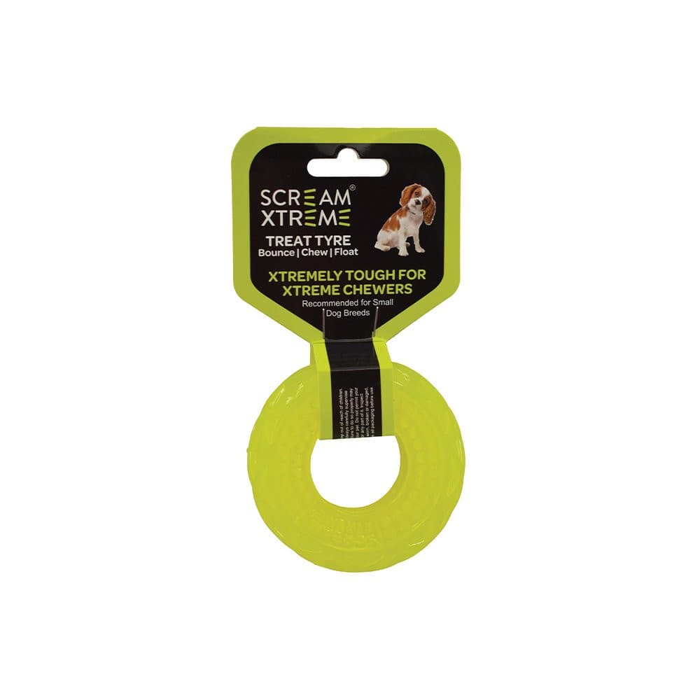 Scream Xtreme Treat Tyre Toy Green Small, Pet Essentials Warehouse, Pet City