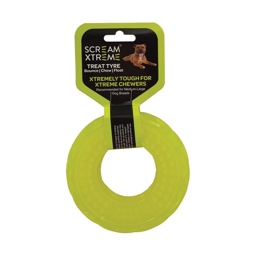 Scream Xtreme Treat Tyre Toy Green Medium, Pet Essentials Warehouse, Pet City