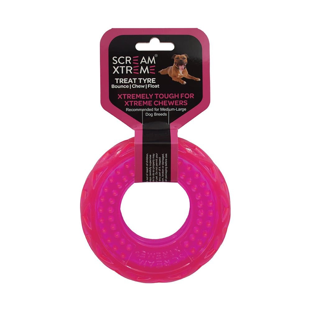 Scream Xtreme Treat Tyre Toy Pink Large, Pet Essentials Warehouse, Pet City