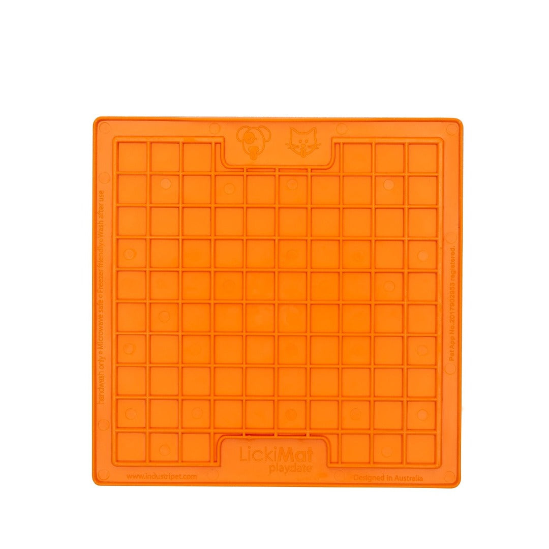 LickiMat Classic Playdate orange mat with no packaging, pet essentials warehouse