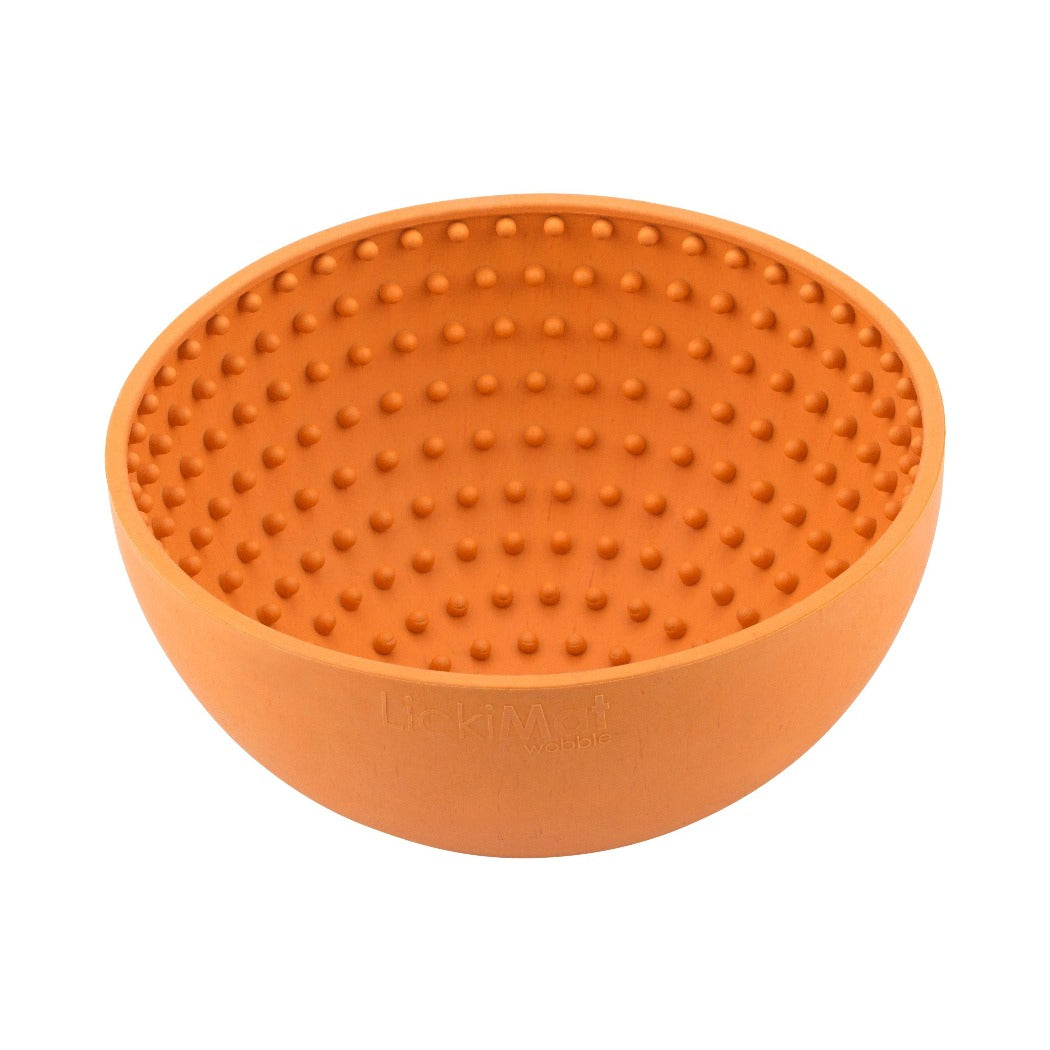 LickiMat Wobble orange top view with no packaging, pet essentials warehouse, pet city