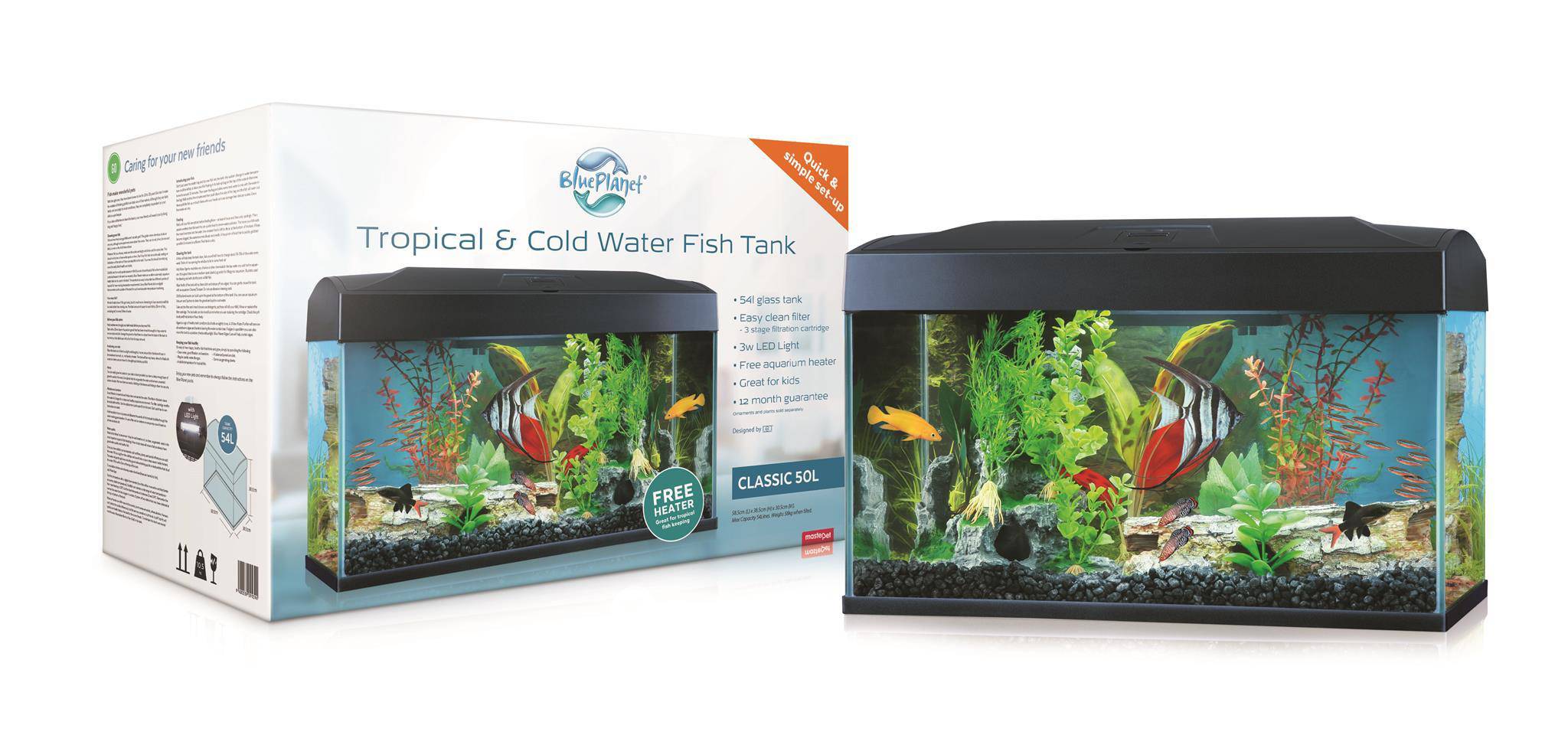 Blue Planet Classic Aquarium 50L 58.5x38.5x30, Pet Essentials Warehouse