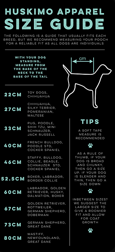 Huskimo Jumper size guide, pet essentials warehouse