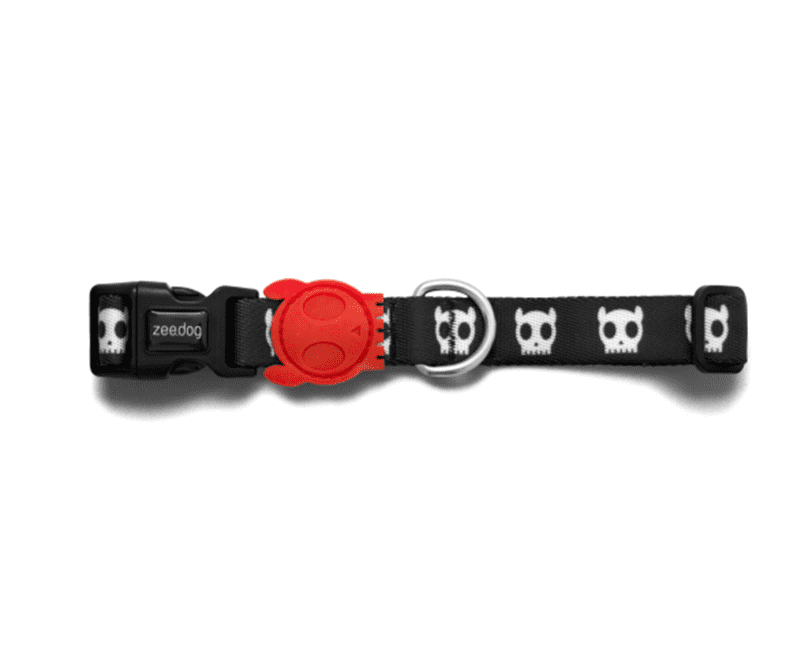 Zee.Dog Collar Skull, zee dog black collar with white skulls, pet essentials porirua, pet essentials napier, animates skull collar zee.dog